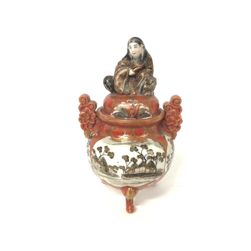 1505 - A Japanese 19th century Kutani Koro with figure on lid, approximately 15cm tall. Postage cat D NO RE... 