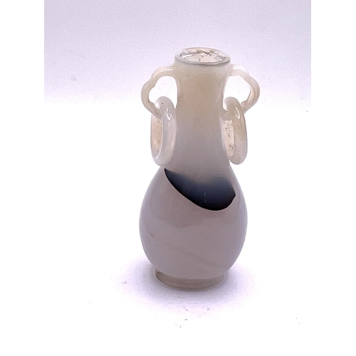 1537 - A fine Chinese carved white agate snuff bottle with integral carved rings to shoulders. 7cm