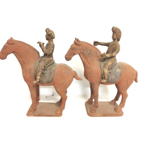 1539 - Antique styled Chinese musicians on horseback , approximately 40cm tall.