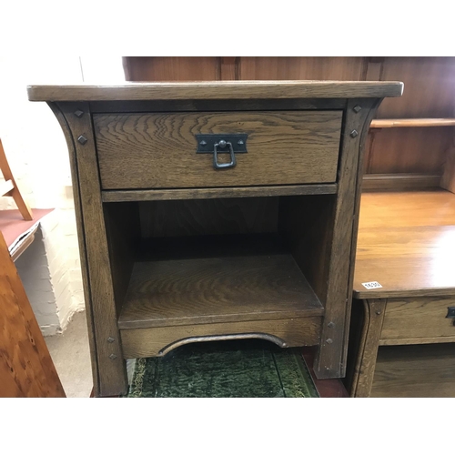 1630 - A oak Arts and crafts style book case with open selfs , together with a matching side cabinet with s... 