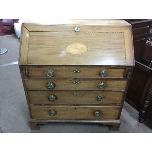 1643 - A George III bureau with decorative inlay and banding, approx 48cm x 92cm x 106cm. Shipping category... 