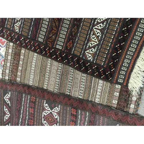 1665 - Three hand knotted rugs two runners both with horizontal repeating patterns. 190x63cm approximately ... 