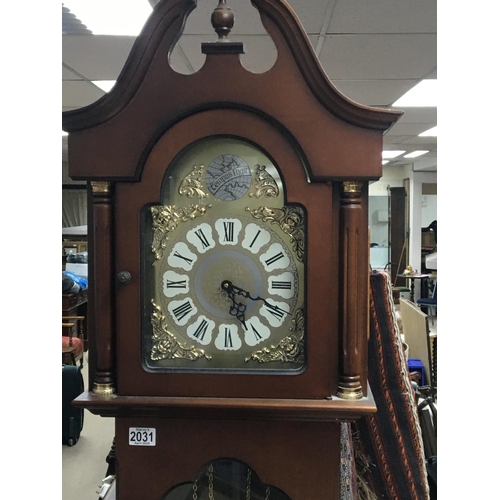 1666 - A reproduction Mahogany longcase clock with visible pendulum and weights NO RESERVE