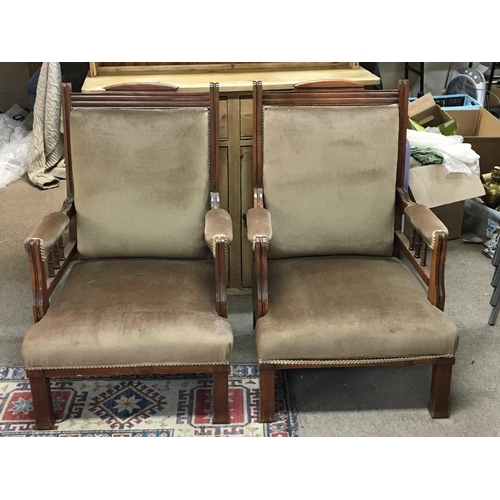 1678 - A pair of solid Edwardian walnut open arm chairs.on square legs. NO RESERVE