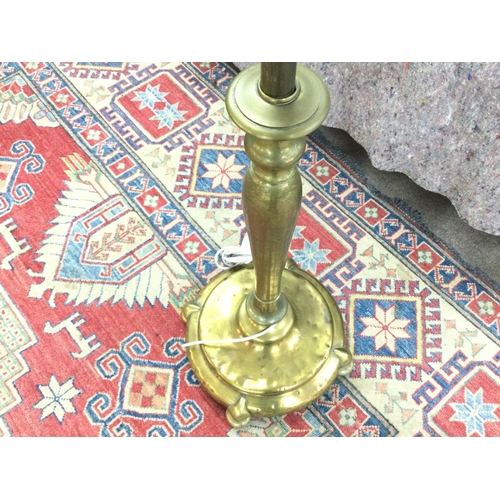 1680 - Vintage brass telescopic electric lamp with a frosted white shade, approximately 163cm tall. NO RESE... 