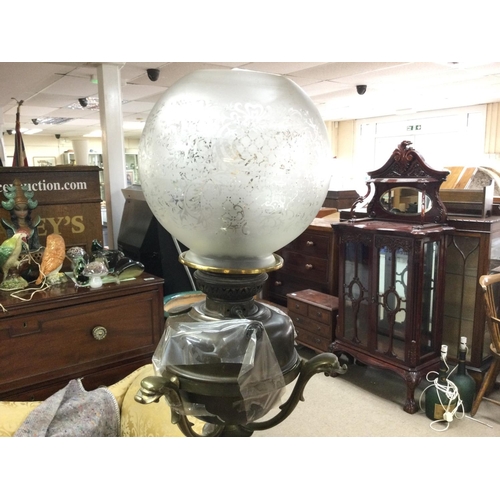 1680 - Vintage brass telescopic electric lamp with a frosted white shade, approximately 163cm tall. NO RESE... 