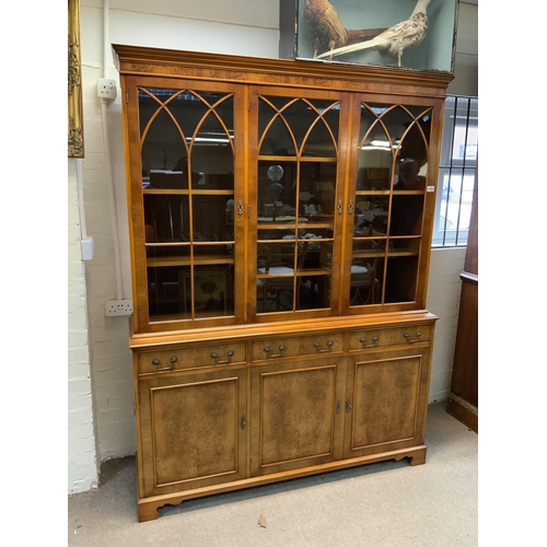 1697 - A large yew wood display cabinet. 152cm x 200cm.