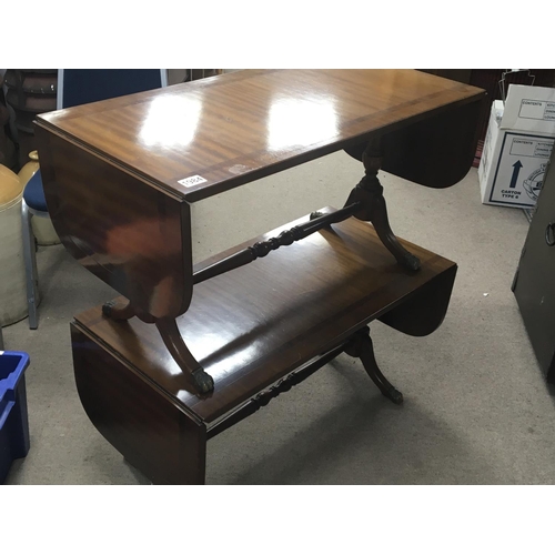 1705 - A pair of mahogany cross banded sofa tables with turned supports 84x43cm NO RESERVE