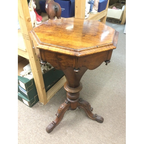 1731 - A Victorian trumpet shaped burr walnut workbox, approx height 71cm. Shipping category D.