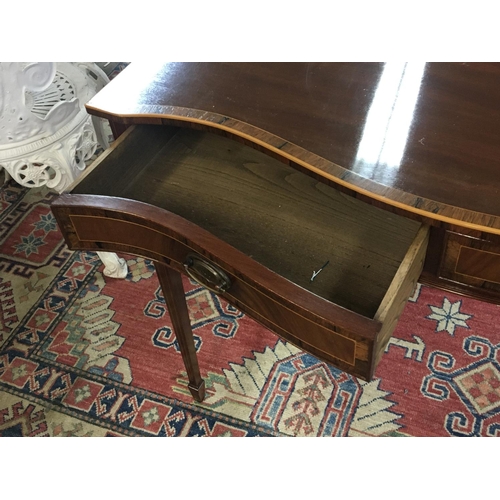 1736 - A Quality Edwardian and satin wood and rosewood banded side table with two drawers on square taperin... 