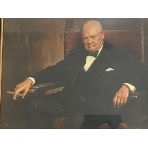 1801 - A framed print of Winston Churchill 70x60cm. Postage cat d