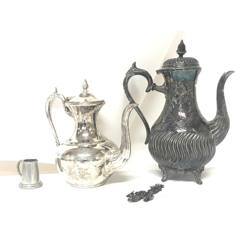 2433 - Small collection of Silver plate including kettles, chained clips etc. Postage cat C