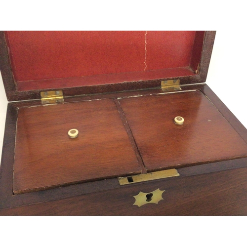 812 - Antique mahogany tea caddy with two compartments and original linings , 12x20x11cm postage cat B