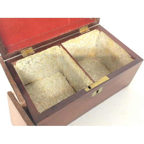 812 - Antique mahogany tea caddy with two compartments and original linings , 12x20x11cm postage cat B