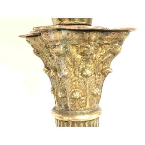 816 - Victorian brass oil lamp with brass reservoir and funnel , approximately 72cm tall