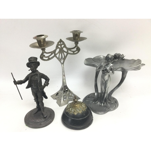 843 - An Art Nouveau candelabra and other oddments. Shipping category C.