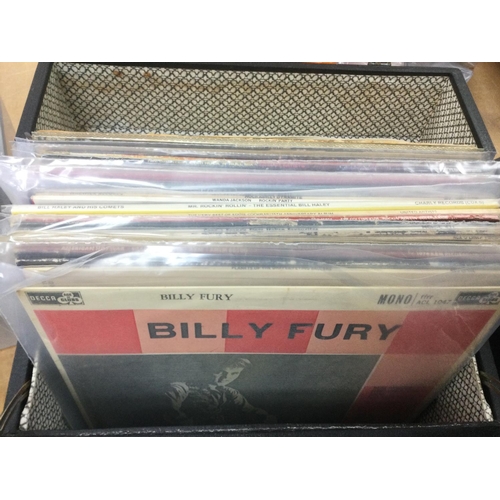 176 - A record case of rock n roll, rockabilly and 60s pop LPs including Billy Fury, Eddie Cochran, Bill H... 