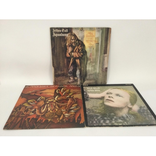 301 - Three LPs comprising 'Hunk Dory' by David Bowie, 'Aqualung' by Jethro Tull and 'Amon Duul Live In Lo... 