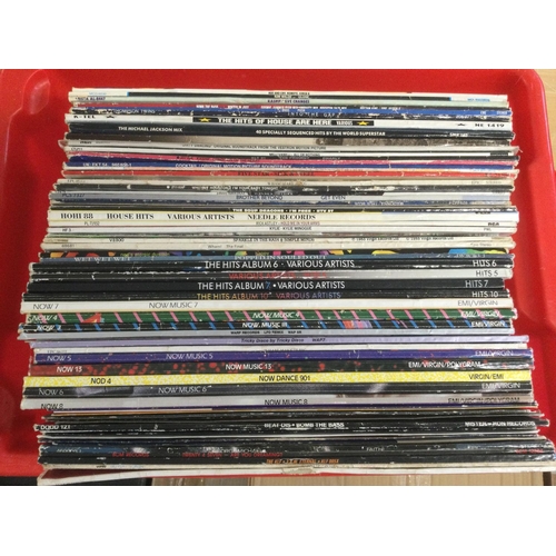 321 - A red box containing various 1980s and 90s pop LPs and 12inch singles.