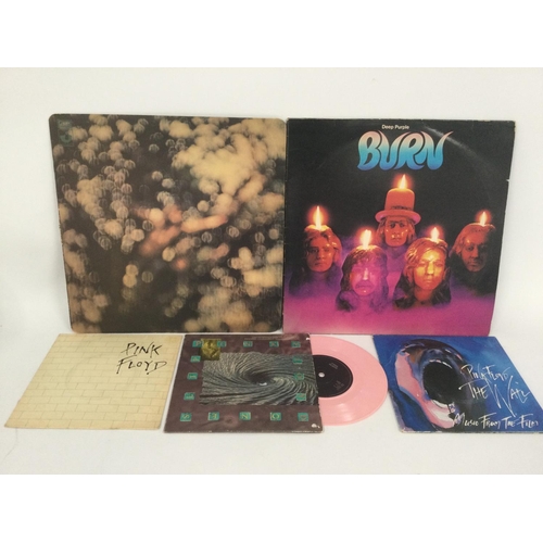 343 - Three Pink Floyd 7inch singles including a pink vinyl 'One Slip' plus an 'Obscured By Clouds' LP and... 