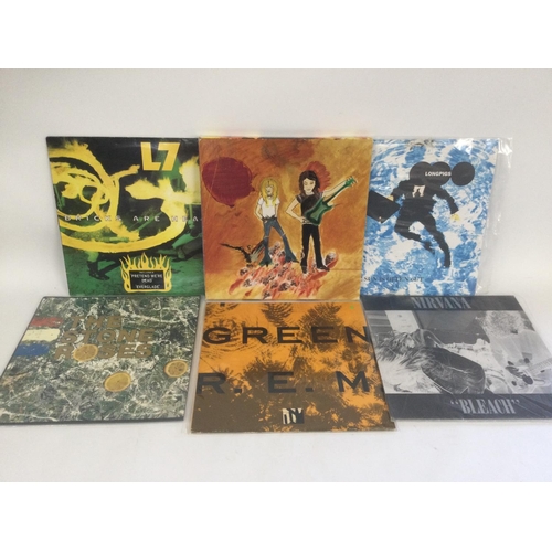 366 - Six indie alternative rock LPs by various artists including Nirvana, The Stone Roses, REM, L7, Longp... 