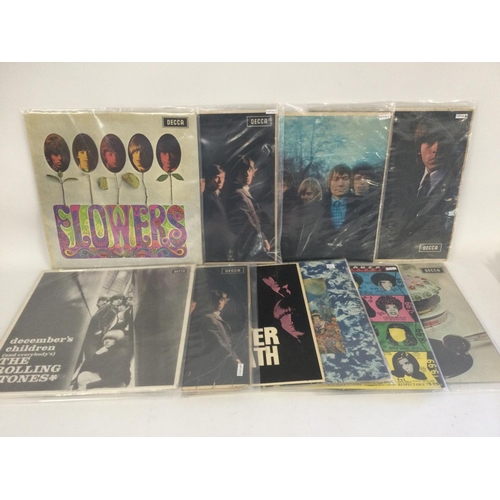 416 - Ten Rolling Stones LPs comprising 'Let It Bleed', 'Aftermath', 'Between The Buttons' and others.