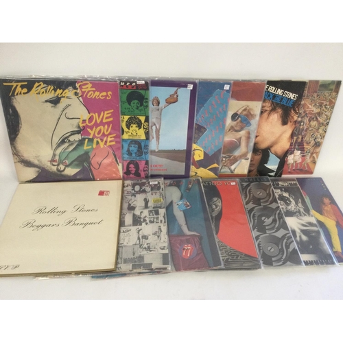 420 - A collection in two bags of 10 Rolling Stones LPs comprising 'Beggar's Banquet', 'Exile On Main Stre... 