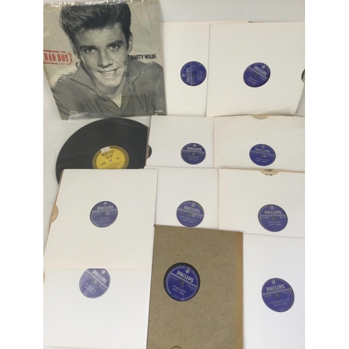 448 - A Marty Wilde demonstration copy of the 'Bad Boy' LP plus a collection of his singles issued on 78.