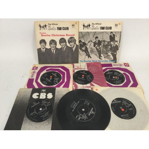 458 - Two Beatles Christmas flexi discs comprising the second and the third releases plus six 7inch single... 