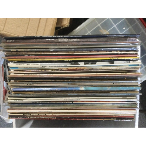 504 - A box of various LPs by various artists including Thin Lizzy, Jethro Tull, Eric Clapton and others.