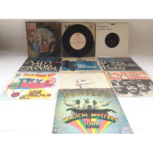 70 - A collection of Beatles 7inch singles and EPs comprising fan club flexi discs and some foreign impor... 