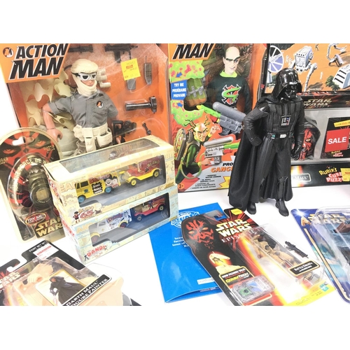 264 - A Box Containing Boxed modern Action Man Figures. Star Wars etc.