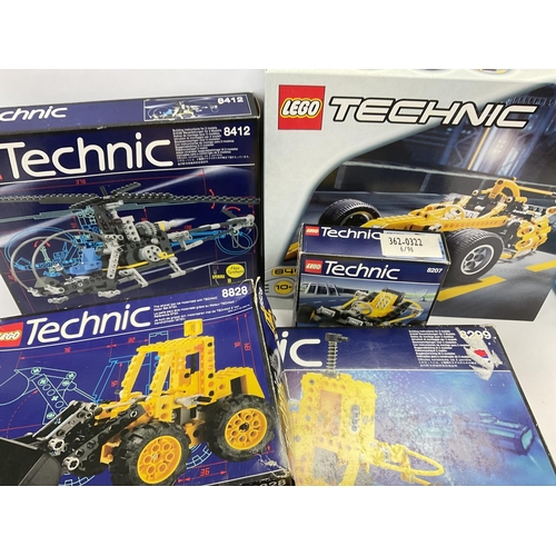 76 - A Collection of 5 Lego Technics Sets including #s8412.8828.8207.8299 and 8445. All have been opened ... 
