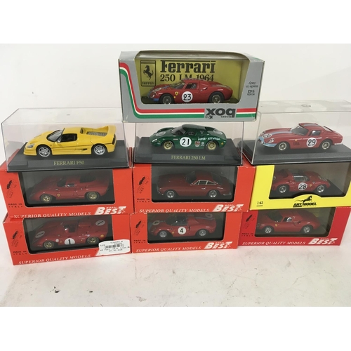 801 - Collection of ten model Ferrari cars each in a display case..various manufacturers