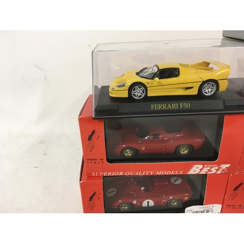 801 - Collection of ten model Ferrari cars each in a display case..various manufacturers