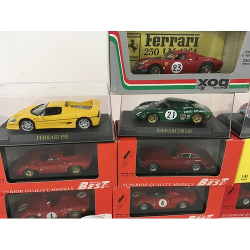 801 - Collection of ten model Ferrari cars each in a display case..various manufacturers
