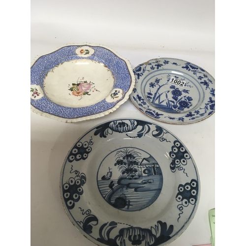 1002 - Two examples of British 18th century Delft ceramic dishes Bristol and one other and a Chamberlains W... 