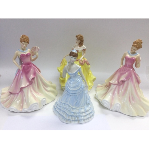 1012 - Three Royal Doulton figures of ladies and one Coalport example (4). Shipping category D.