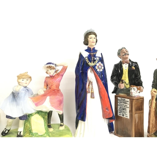 1022 - A collection of Royal Doulton figures including The Gaffer, The Young Master, Pearly Girl, Reverie, ... 