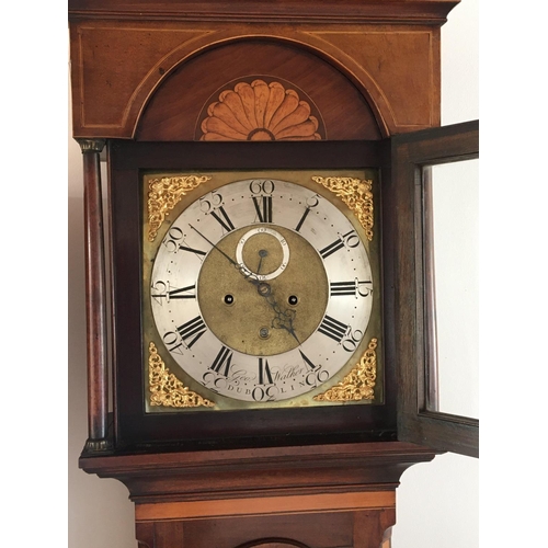 1285 - An Irish Dublin George III mahogany long case clock eight day going movement striking on a bell with... 