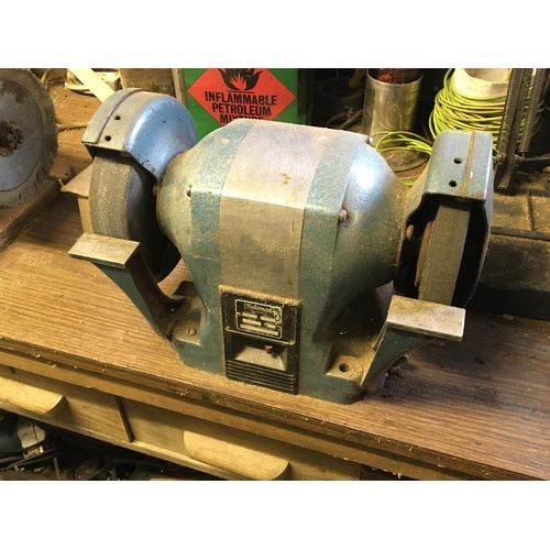 1300 - A bench top National British made double grinding wheel, A bench top belt sander and a bench top buf... 