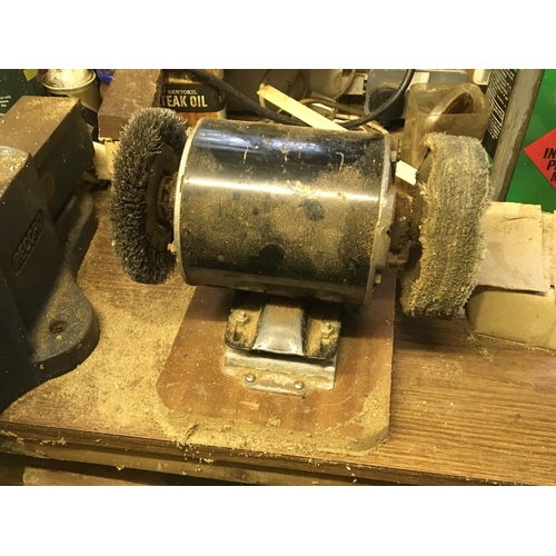 1300 - A bench top National British made double grinding wheel, A bench top belt sander and a bench top buf... 