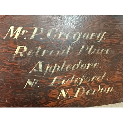 1311 - Victorian oak trunk, personalised. Dimensions approximately 68x86x38cm. Postage cat D