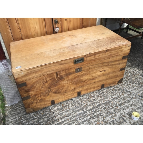 1318 - A campaign type Camphor wood rectangular trunk with inset metal corners 101cm x 48cm