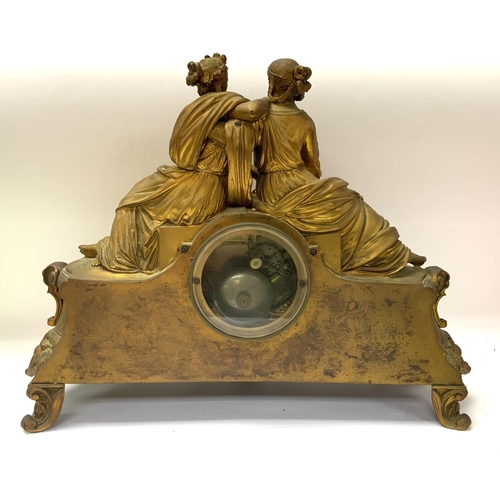 1324 - A French Gilt metal and Glass mantle clock, marked for Franjus, A Paris. H.34cm x W. 46cm.