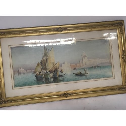 1520 - A gilt framed watercolour study of Venice with traditional fishing sailing boats. With inscription a... 