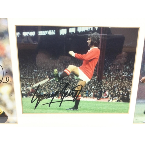 1522 - A framed and signed montage of three footballing legends comprising Pele, George Best and Johann Cru... 