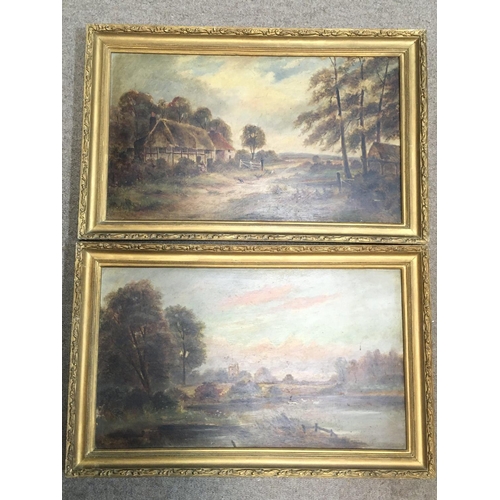 1542 - A collection of late 19th century oil paintings with depictions of rural scenes . Postage category D