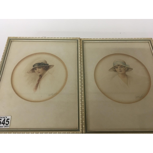 1545 - Two framed circa 1920 watercolour portraits of young girls signed in pencil G Orton. 22x27cm