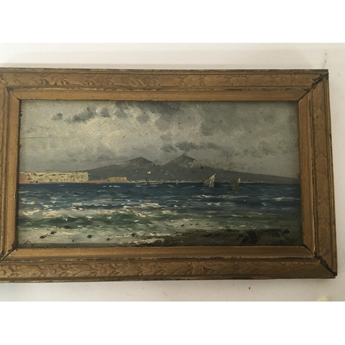 1557 - A small oil painting French costal view indistinctly signed. The reverse with pencil inscription. 23... 